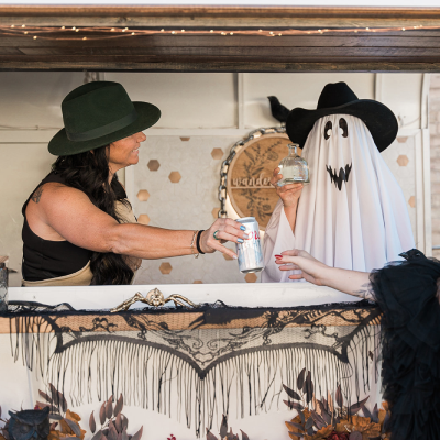 Halloween Photo of a ghost behind the counter.